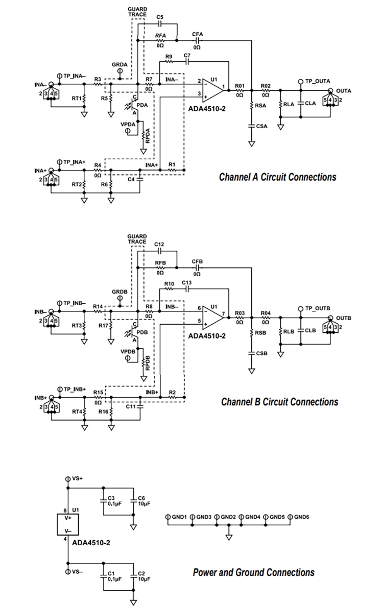 回路図 - Analog Devices Inc. EVAL-ADA4510-2ARx評価ボード
